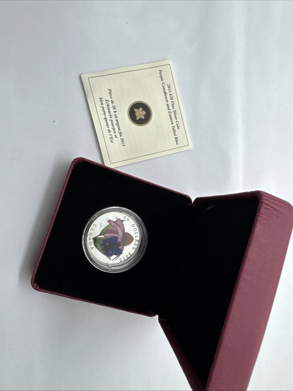 2013 Canada $20 1 oz Silver Purple Coneflower & Venetian Glass Blue Butterfly