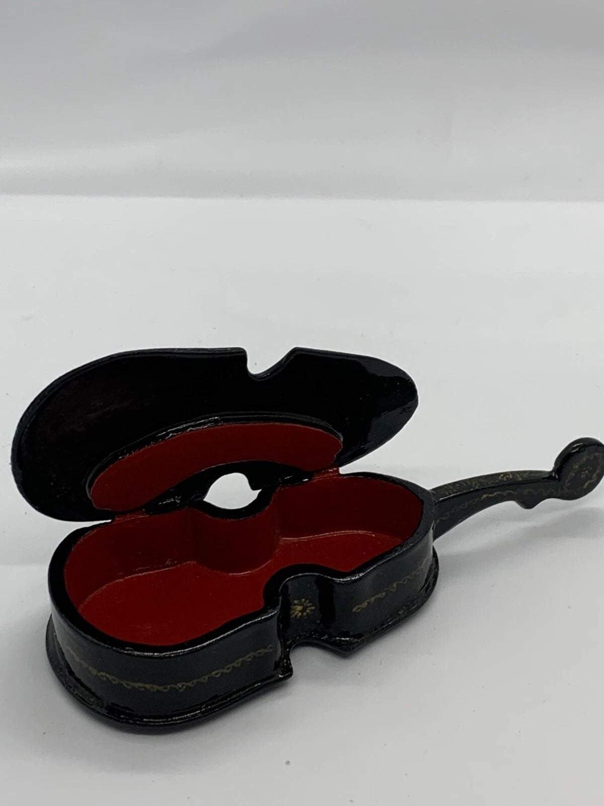 Vintage Russian Cello Shape Lacquer Jewelry Box The Great Song Of LEL Mstera