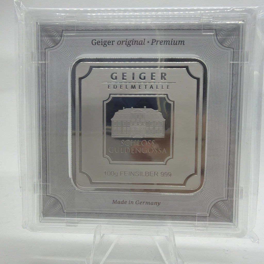 Geiger Edelmetalle 100 Gram .999 Fine Silver Original Square in Assay!