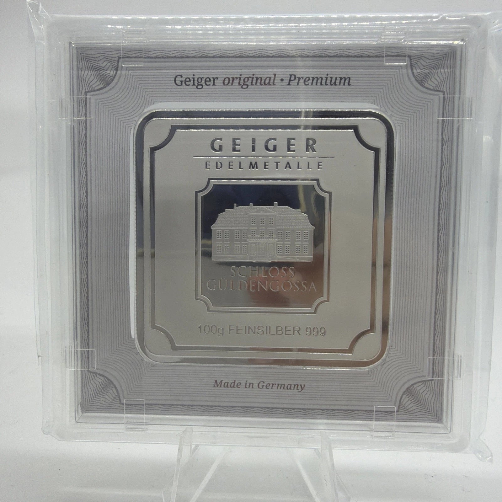 Geiger Edelmetalle 100 Gram .999 Fine Silver Original Square in Assay!
