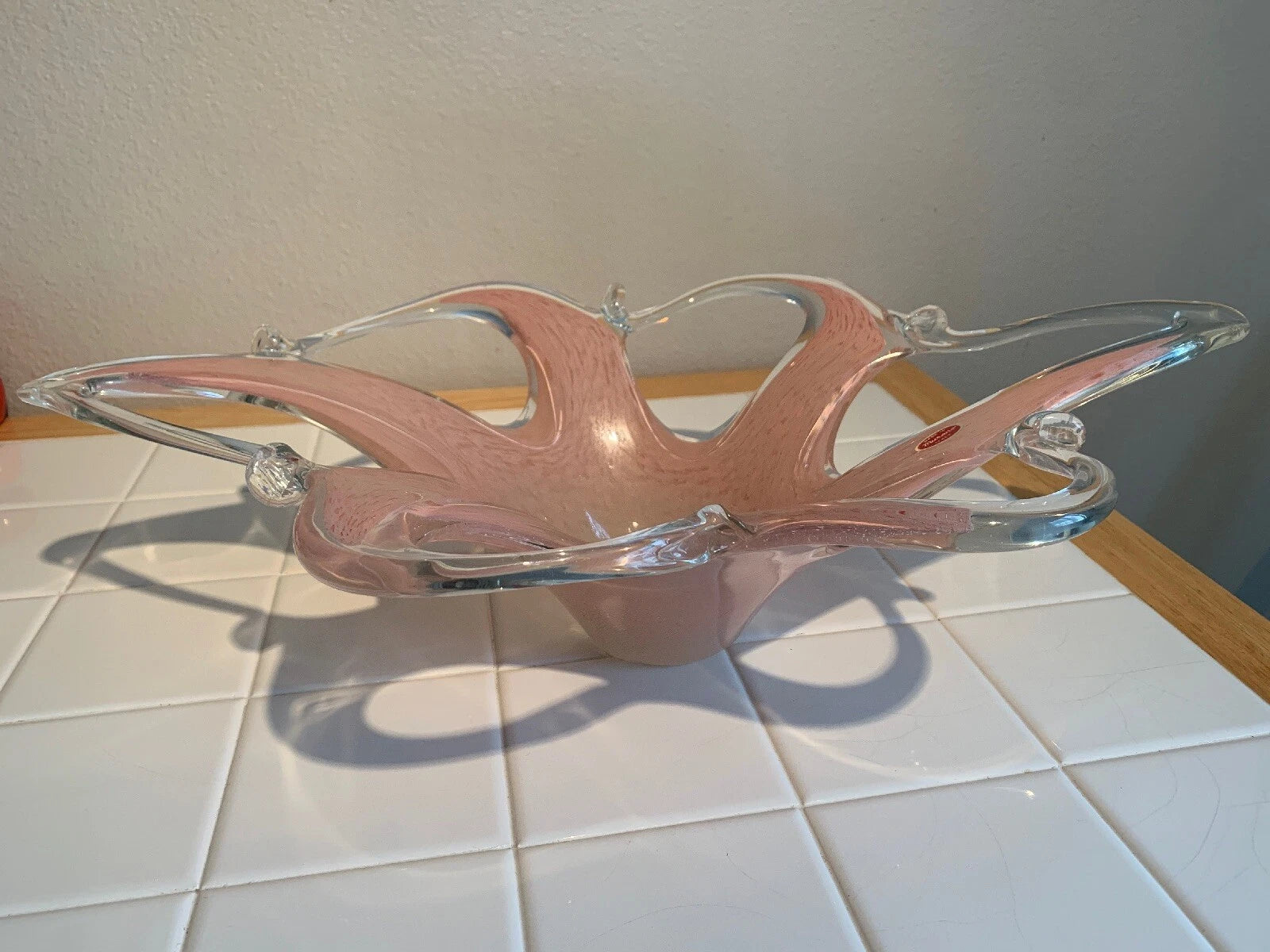 Vintage Italian Bowl Candy Dish Murano Sommerso Pink Art Glass With Stamp