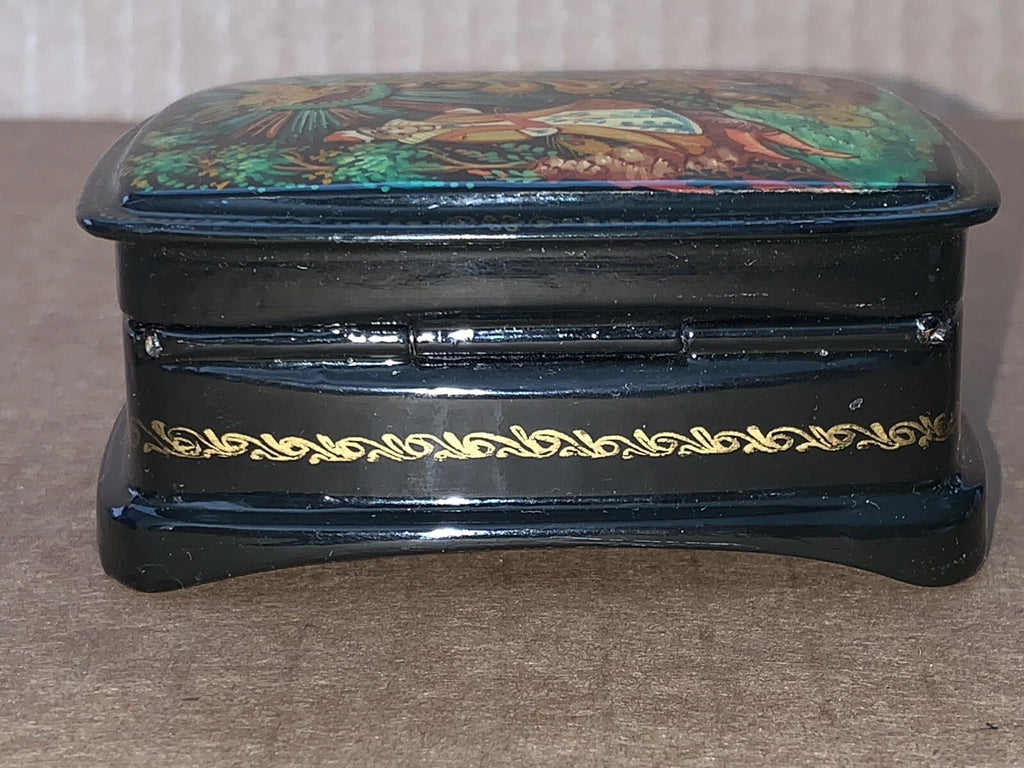 Russian Lacquer Handmade Jewelry Box from Palekh Slavic Folklore of the Firebird