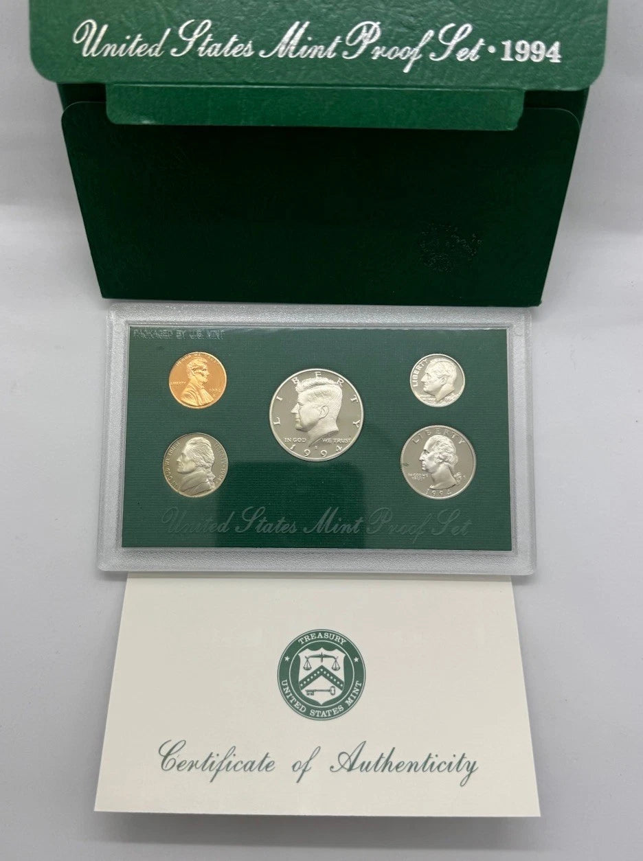 1994 S US Mint Proof Set | 5 Coins | Original Green Box & COA | San Francisco
