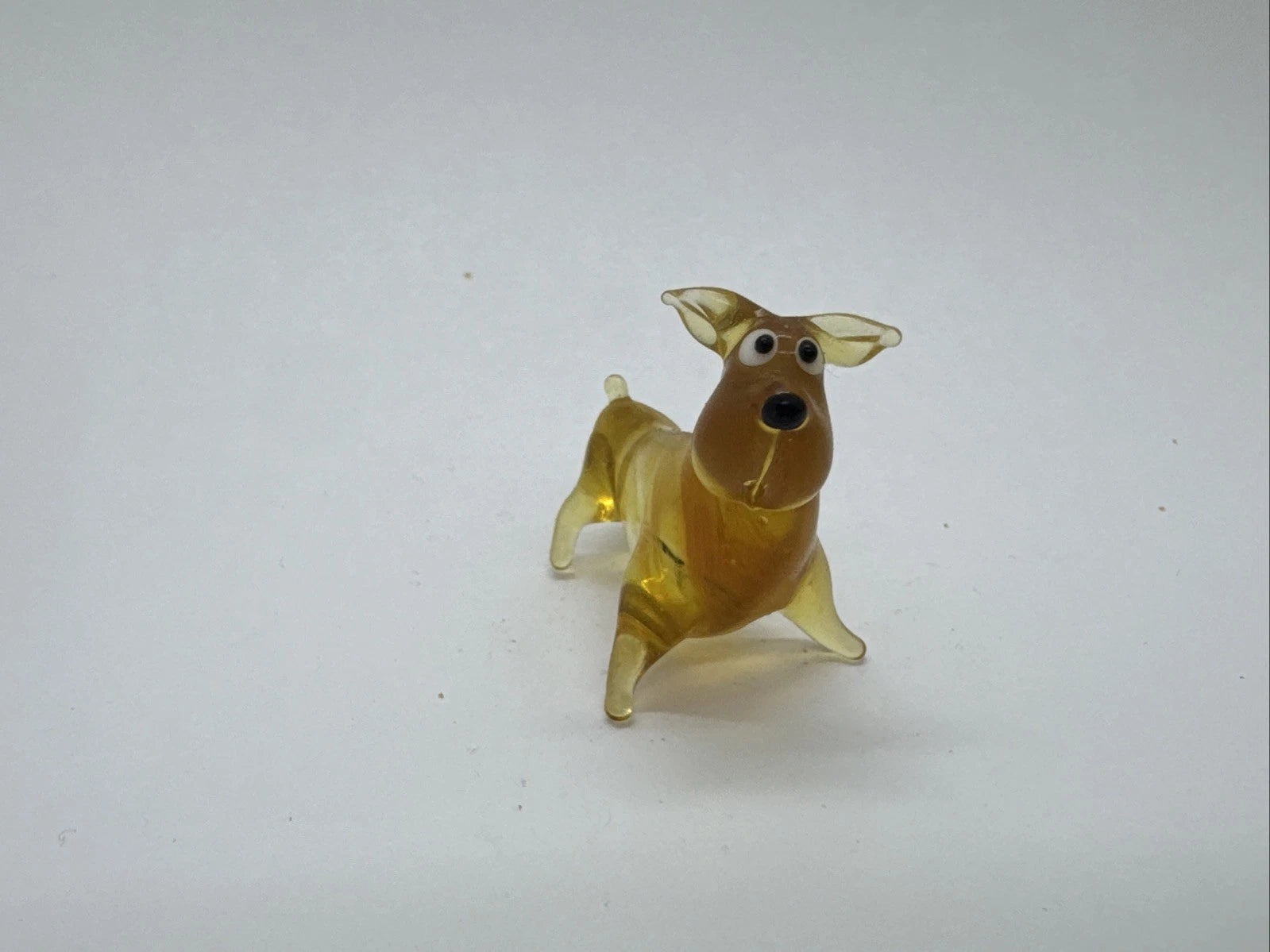 Hand Made Russian Murano glass Vintage Yellow Bull Terrier Small Dog Figure