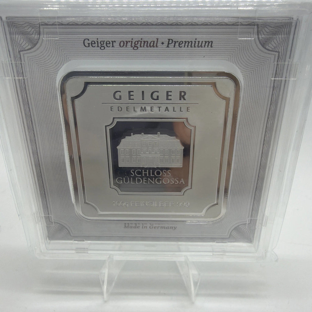Geiger Edelmetalle 100 Gram .999 Fine Silver Original Square in Assay!