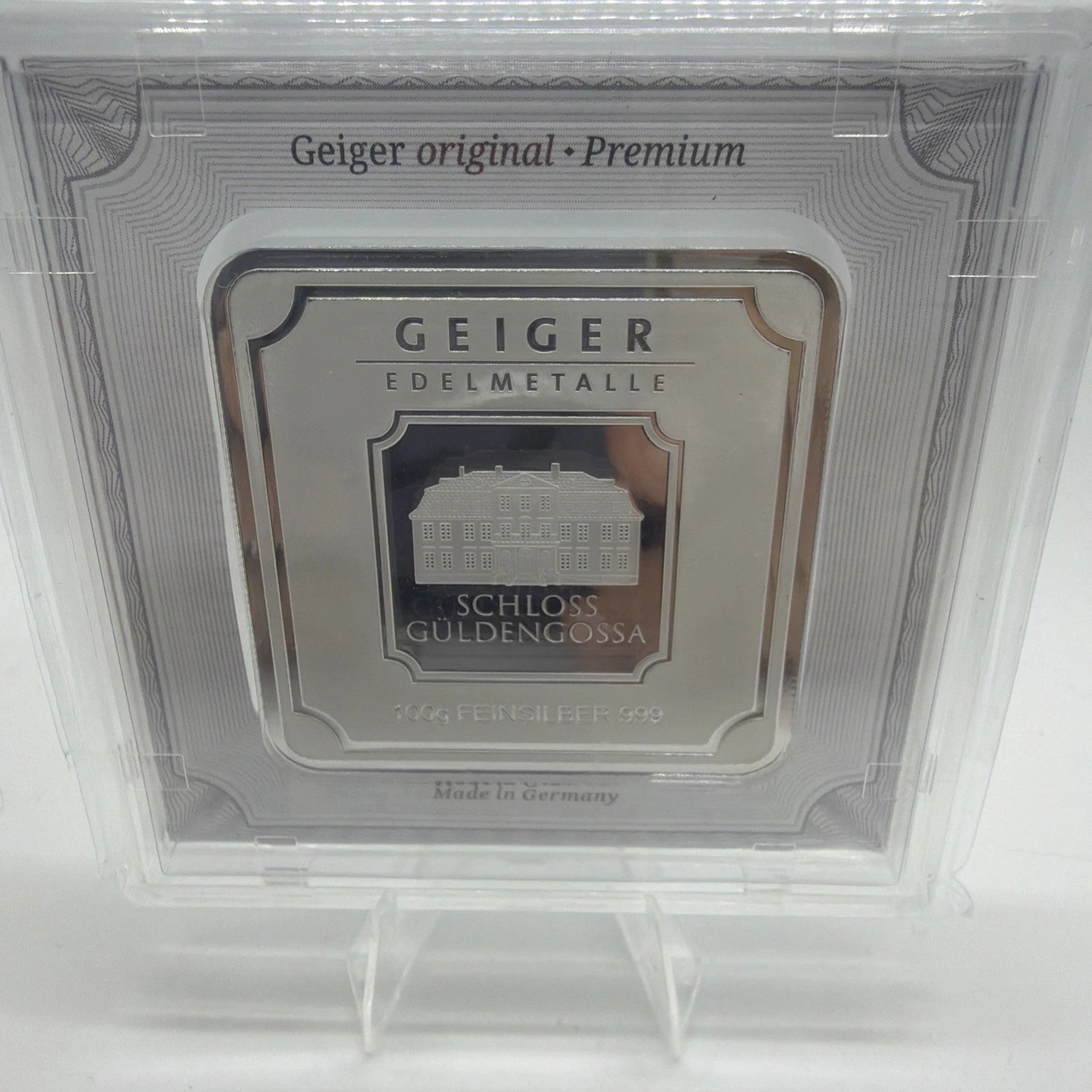 Geiger Edelmetalle 100 Gram .999 Fine Silver Original Square in Assay!