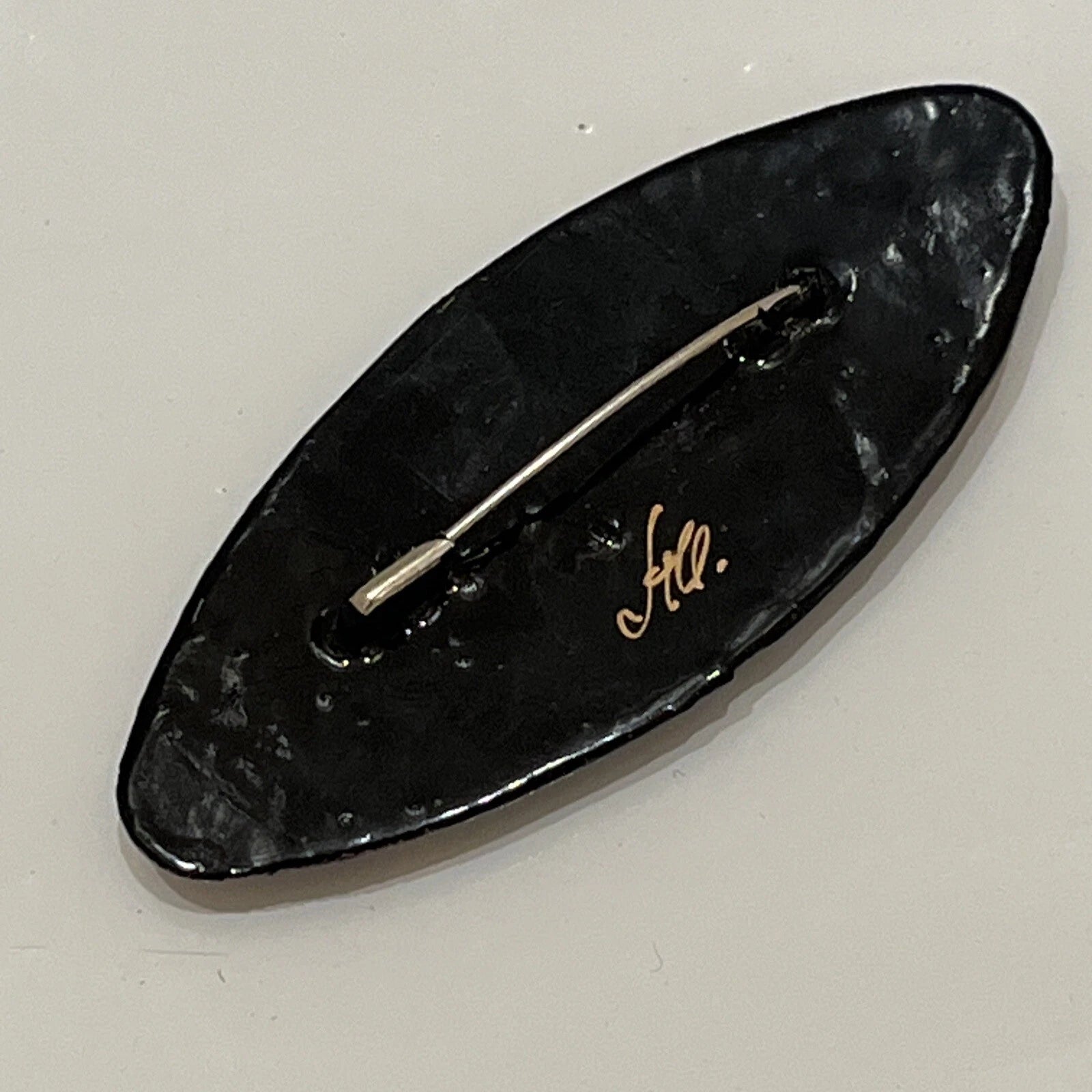 Russian Vintage Hand Painted Lacquered Oval Brooch Jewelry Floral Slavic Art