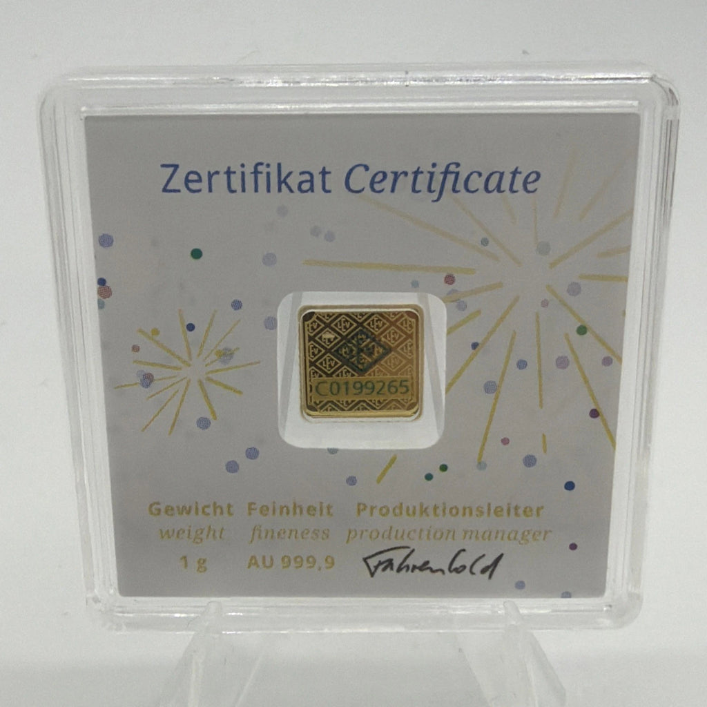 Geiger Edelmetalle 1g 24k 999.9 Gold Celebration Theme In ASSAY LIMITED Congrats