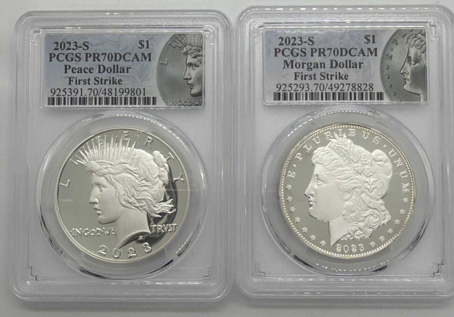 2023-S Proof Silver Morgan & Peace Dollar 2pc Set PCGS PR70 First Strike Set