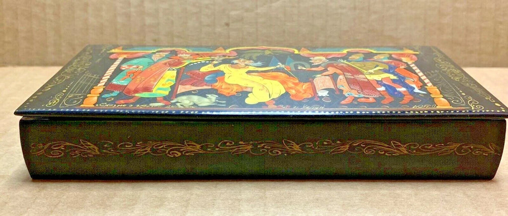 Russian Vintage Lacquer Jewelry Box Handmade Pushkin's Golden Cockerel Kholui