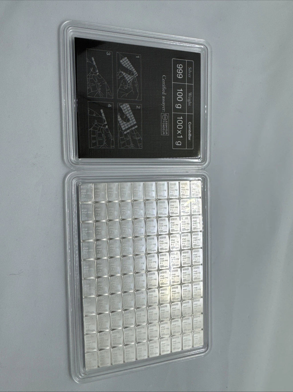 Valcambi 100 x 1 Gram Silver CombiBar w/ Assay Card - 100 Gram