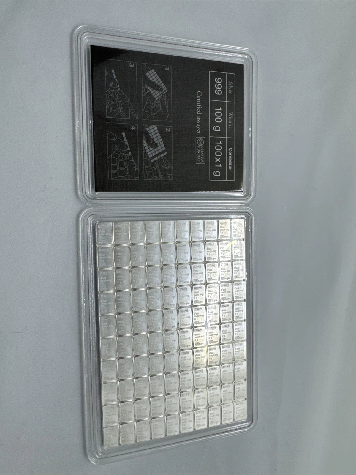 Valcambi 100 x 1 Gram Silver CombiBar w/ Assay Card - 100 Gram