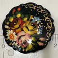 Russian Vintage Hand Painted Lacquered Brooch Jewelry Floral Slavic Craft Art