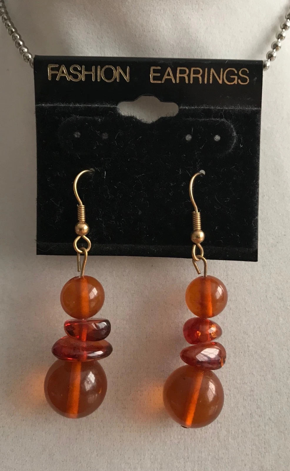 Vintage Costume Jewelry Earrings Amber Colored Balls & Stones with Gold Hardware