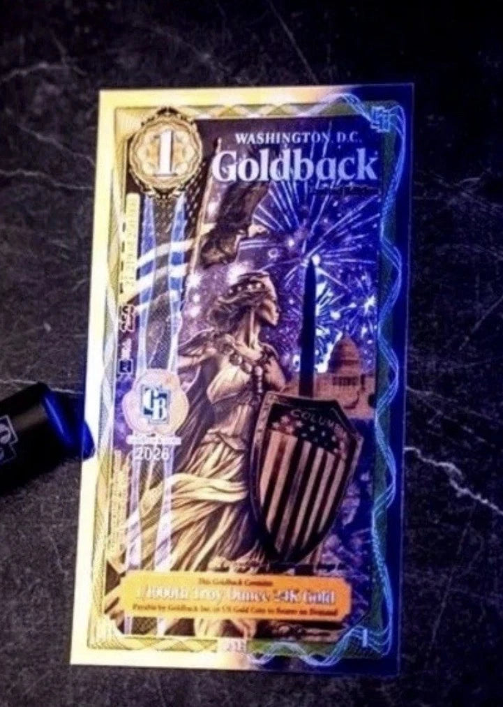 1 WASHINGTON DC Goldback Aurum Gold Foil Note 1/1000 oz 24kt .999 GOLD Limited!!