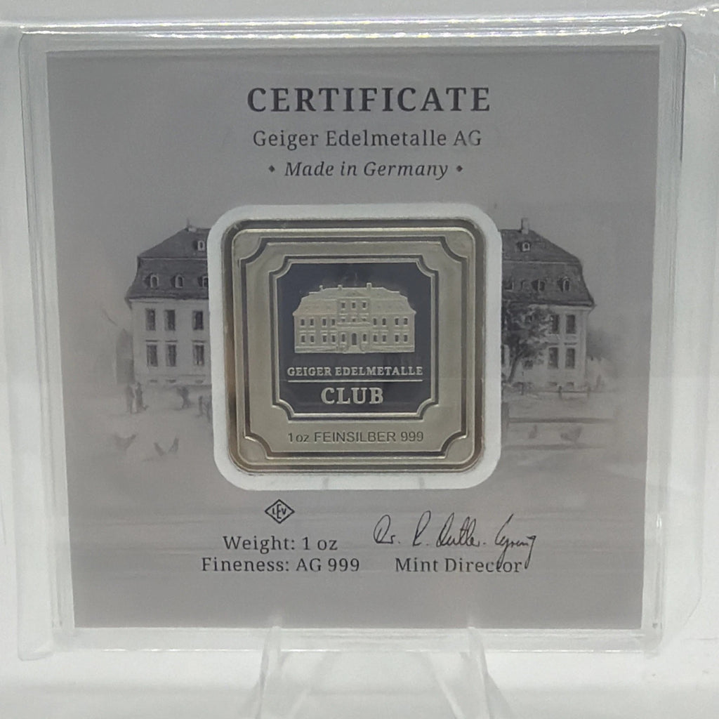 2025 Geiger Club Edelmetalle 1 oz Silver Bar .999 Fine RARE Battle near Leipzig