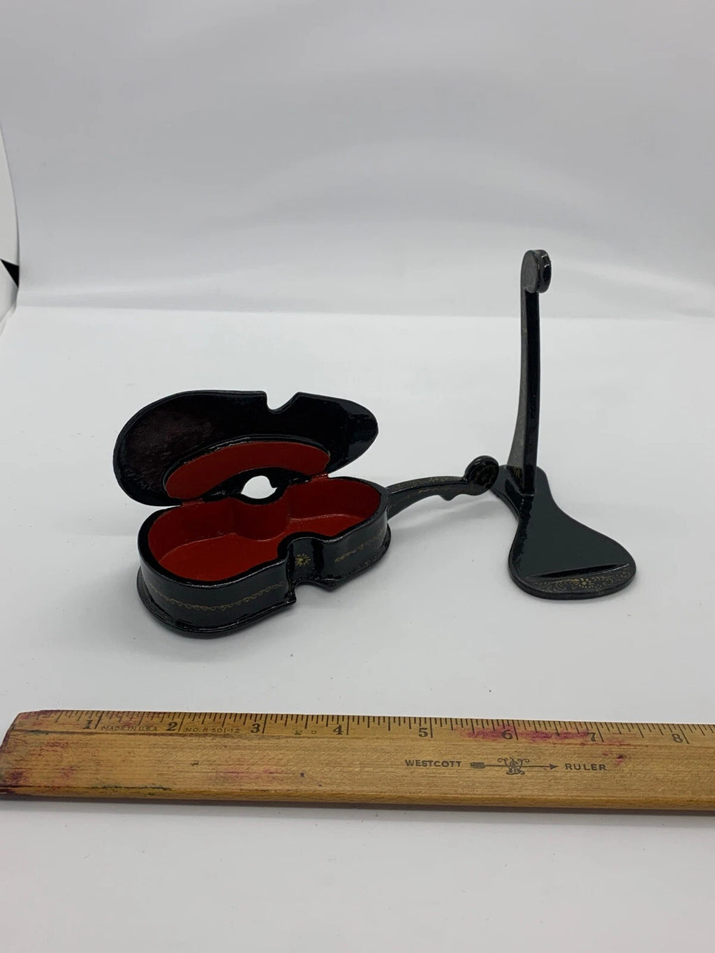 Vintage Russian Cello Shape Lacquer Jewelry Box The Great Song Of LEL Mstera