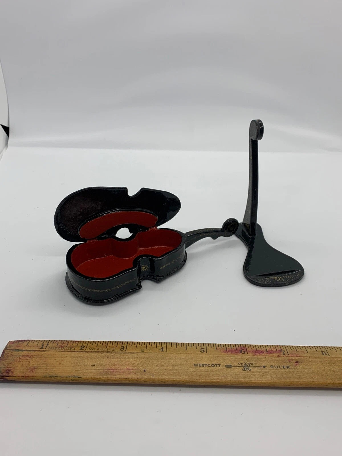Vintage Russian Cello Shape Lacquer Jewelry Box The Great Song Of LEL Mstera