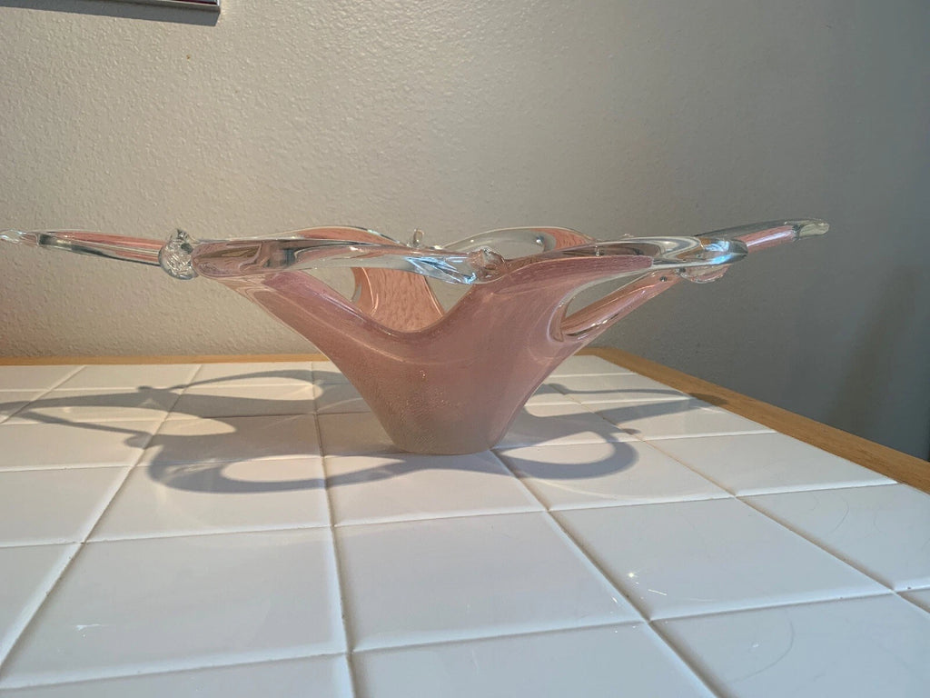 Vintage Italian Bowl Candy Dish Murano Sommerso Pink Art Glass With Stamp