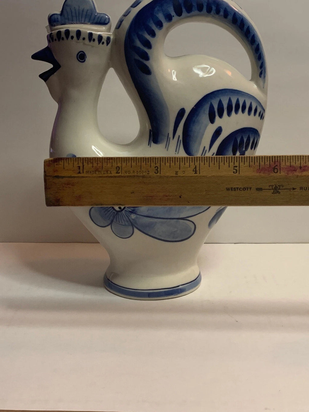 (2) GZHEL HAND PAINTED RUSSIAN USSR PORCELAIN 10” PITCHER DECANTER ROOSTERs