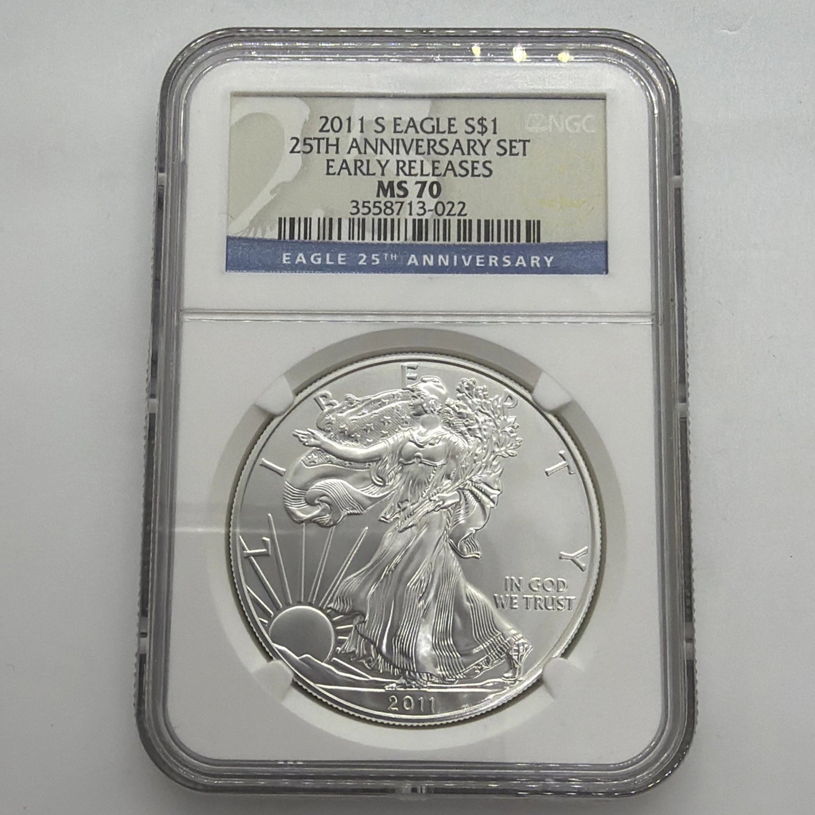 2011 S SILVER EAGLE NGC MS70 EARLY RELEASES FROM THE 25TH ANNIVERSARY SET LABEL