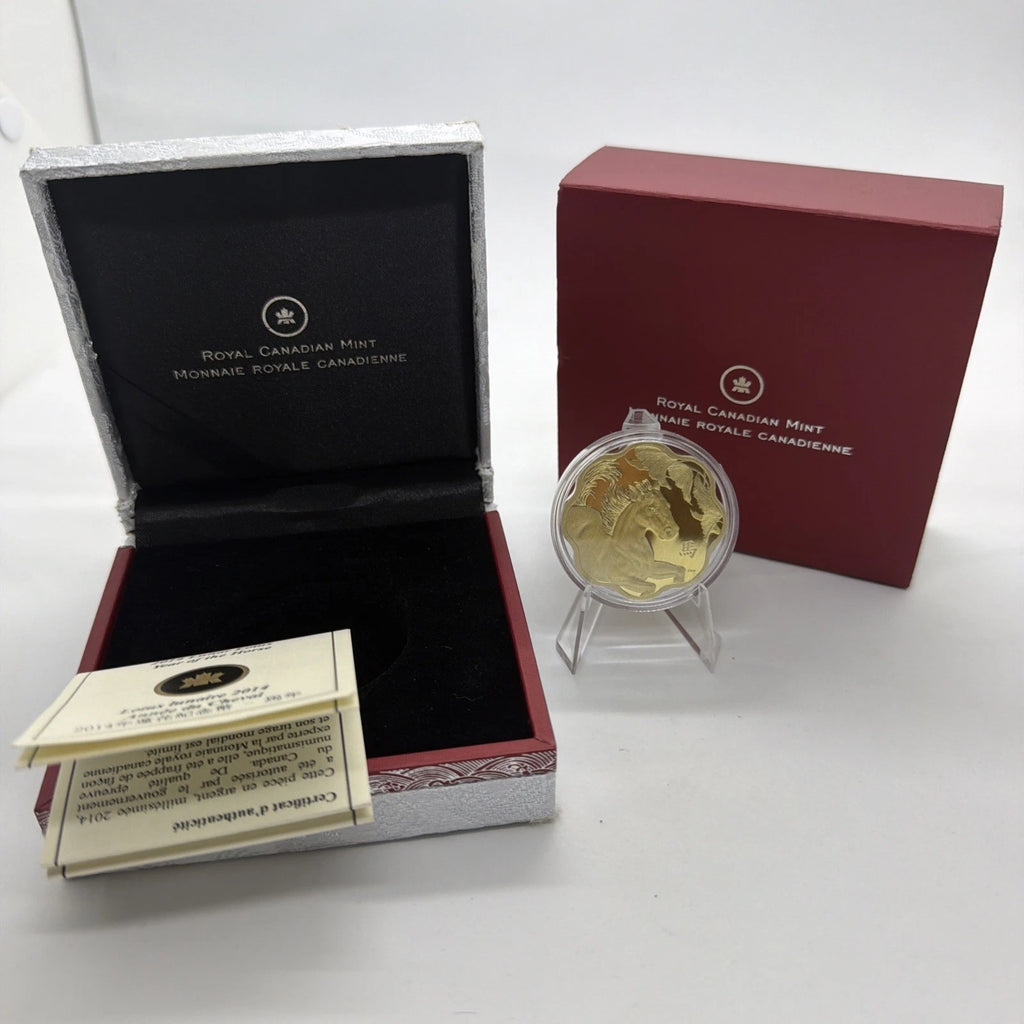 2014 Canada Lunar Lotus Year of Horse Silver & Gold Gilded 15$ Coin 26.7g 9999