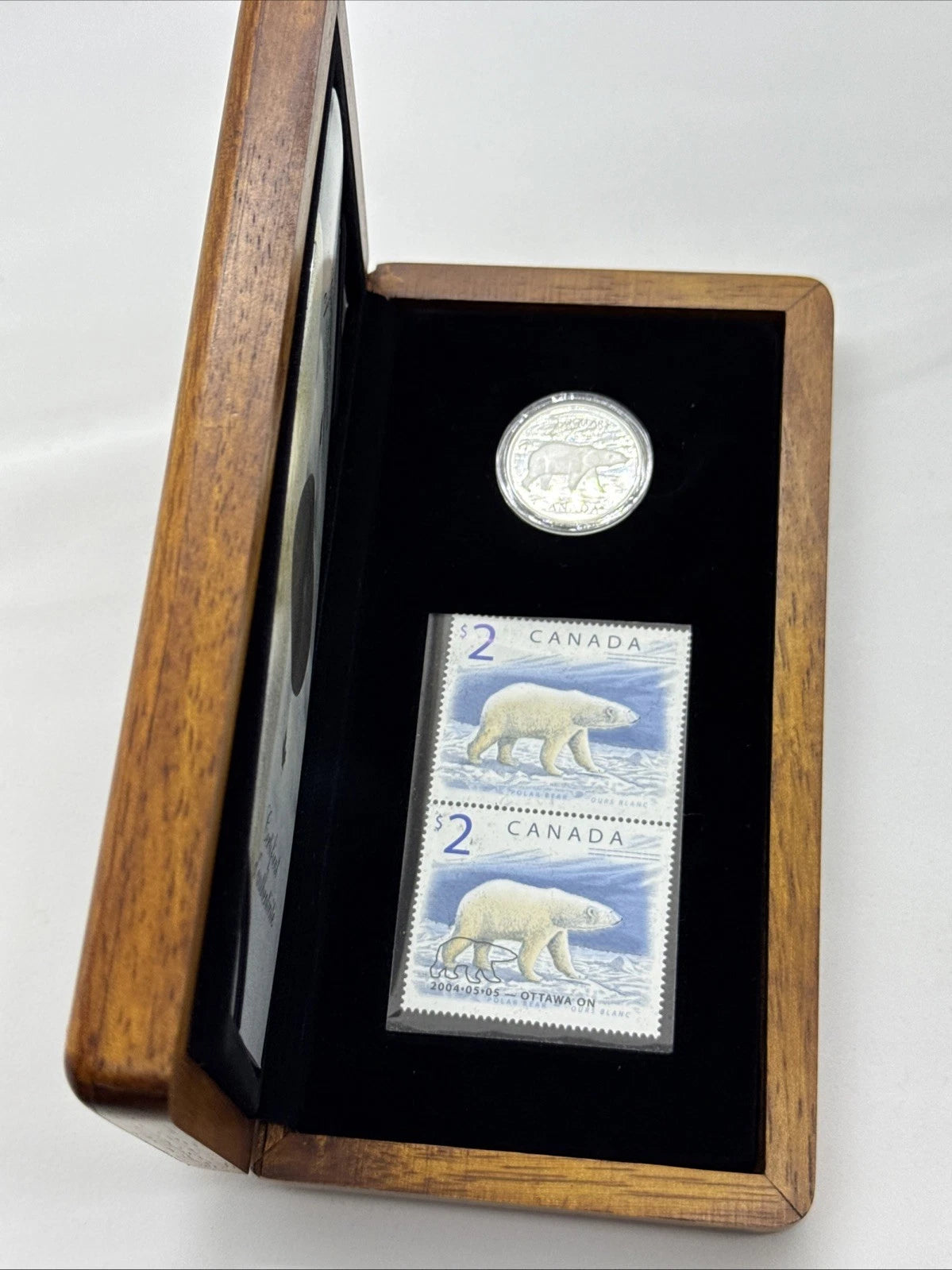 2004 Canada Polar Bear Silver Coin + Stamp Set – RCM OGP – Proof
