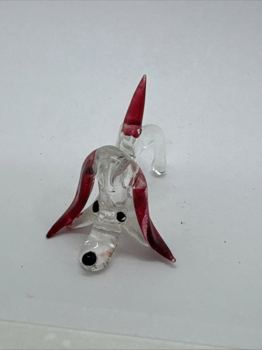 Hand Made Russian Murano glass Vintage Clear & Red Ears Dog