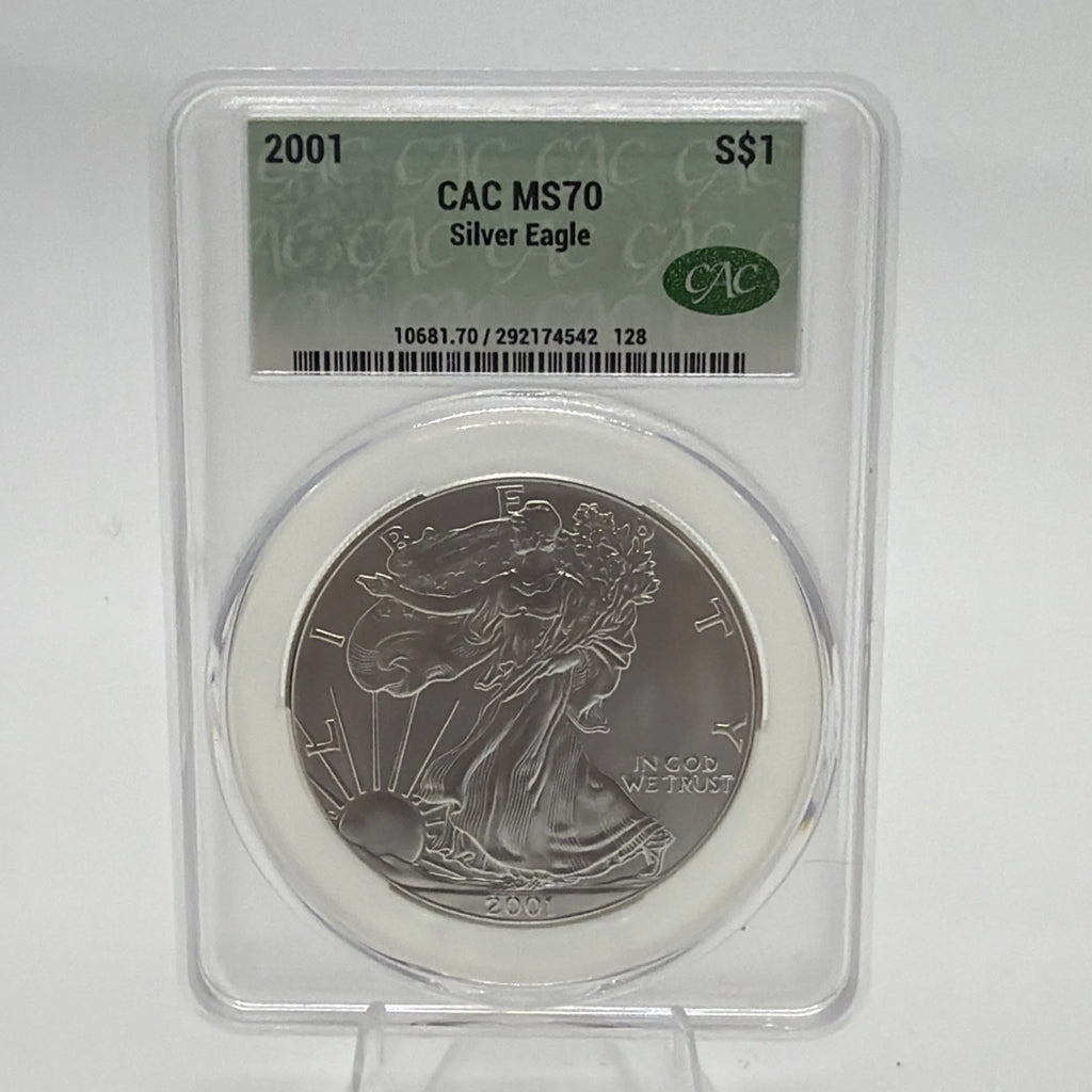 2001 American Silver Eagle CAC MS70 Green Label 1 Oz .999 Fine Silver Coin