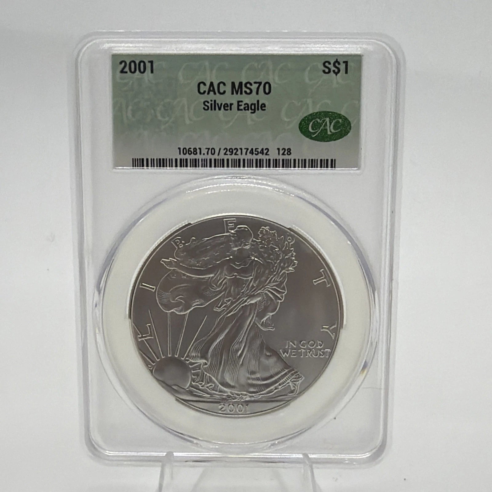 2001 American Silver Eagle CAC MS70 Green Label 1 Oz .999 Fine Silver Coin