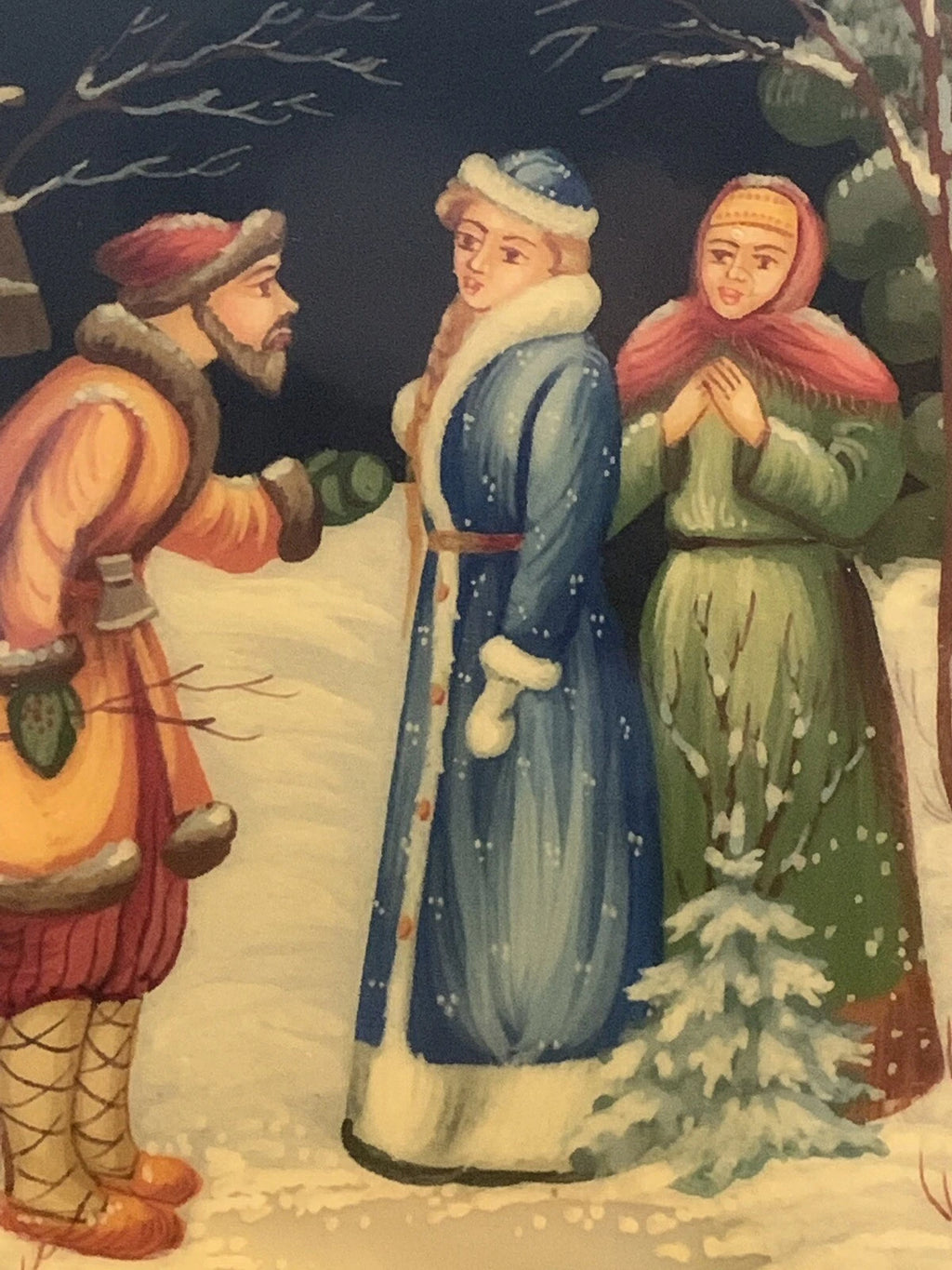 Russian Lacquer Jewelry Box Hand Painted Pearl Fedoskino Snegurochka Snow Maiden