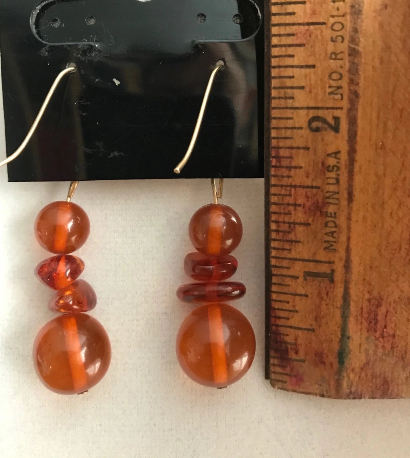 Vintage Costume Jewelry Earrings Amber Colored Balls & Stones with Gold Hardware