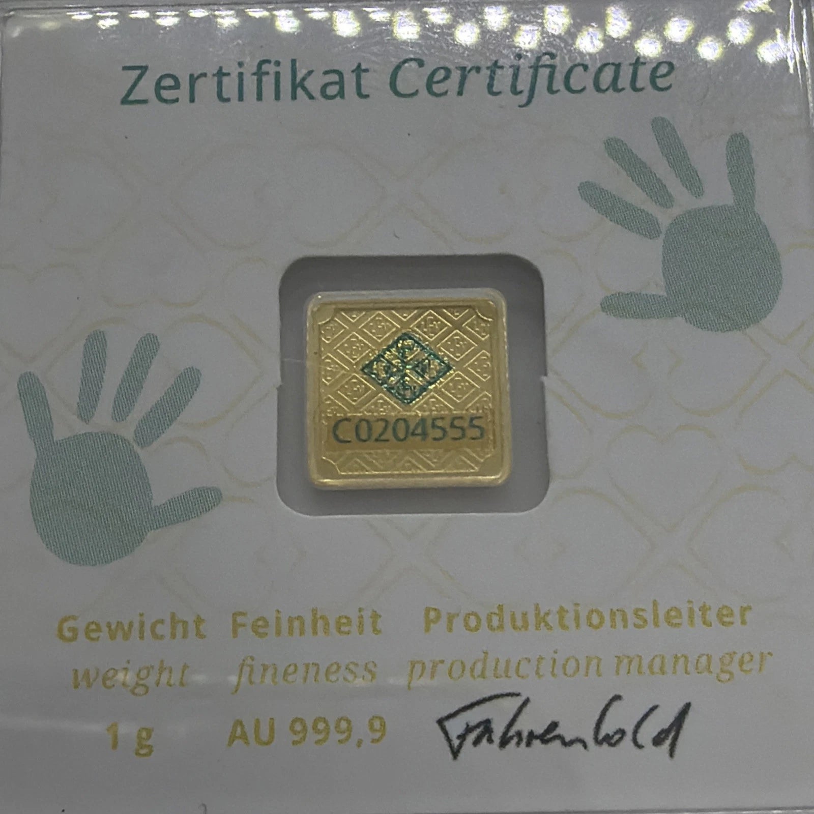 Geiger Edelmetalle 1g 24k 999.9 Gold Birth Theme In ASSAY Great Baby Shower Gift