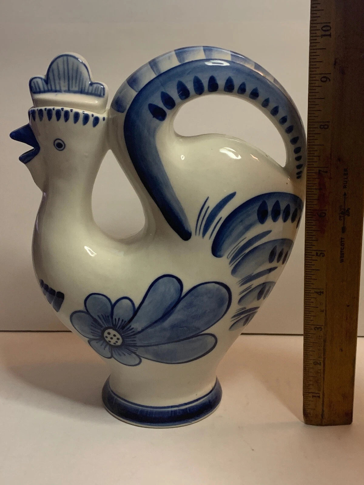 (2) GZHEL HAND PAINTED RUSSIAN USSR PORCELAIN 10” PITCHER DECANTER ROOSTERs