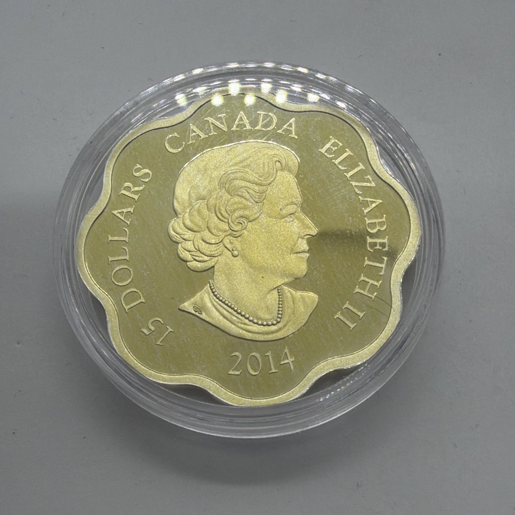 2014 Canada Lunar Lotus Year of Horse Silver & Gold Gilded 15$ Coin 26.7g 9999