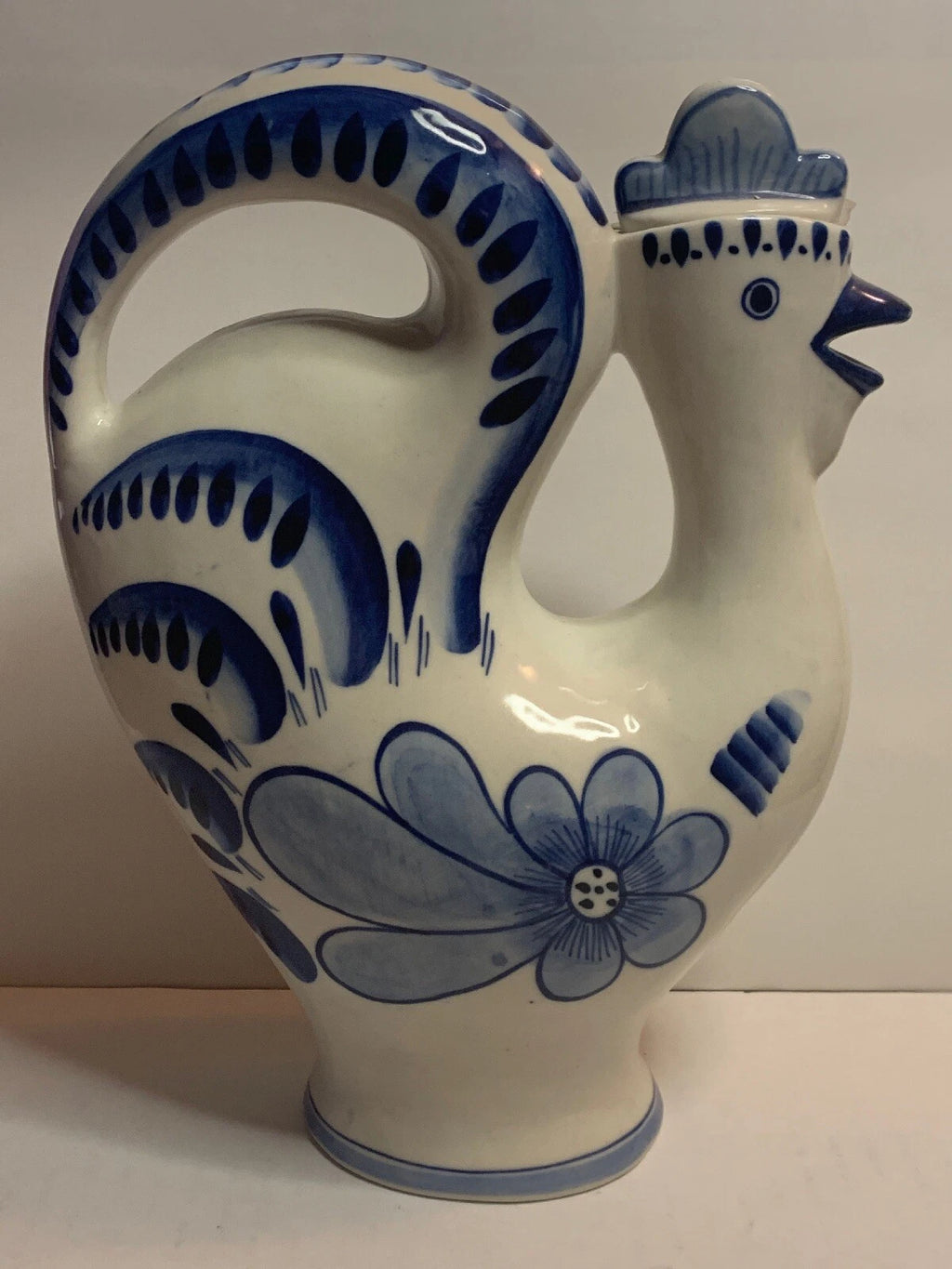 (2) GZHEL HAND PAINTED RUSSIAN USSR PORCELAIN 10” PITCHER DECANTER ROOSTERs