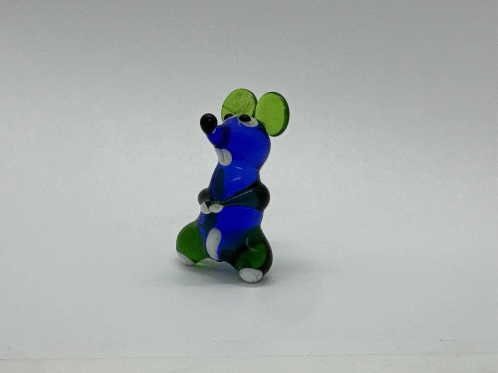 Hand Made Russian Murano Glass. Mouse With Green Ears & Tail Handmade Vintage