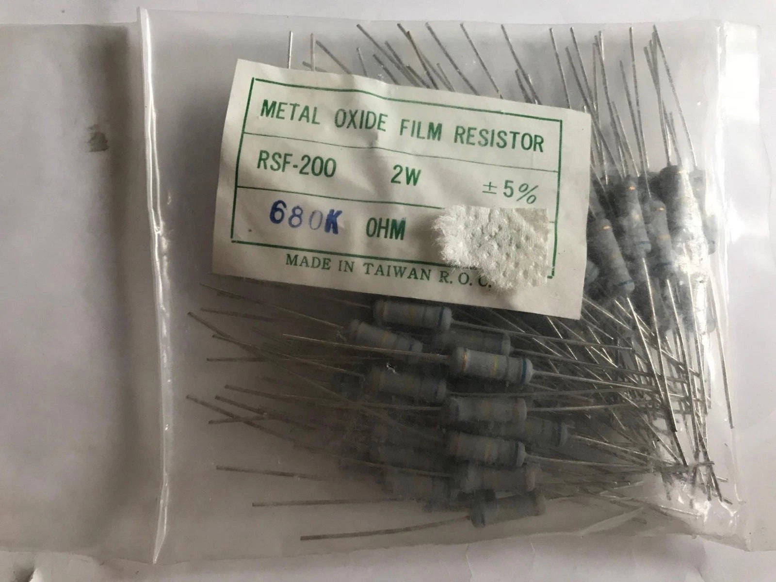 (20) Metal Oxide Film Resistors Electronic Component 680K Ohm 2W 5% RSF-200 NOS