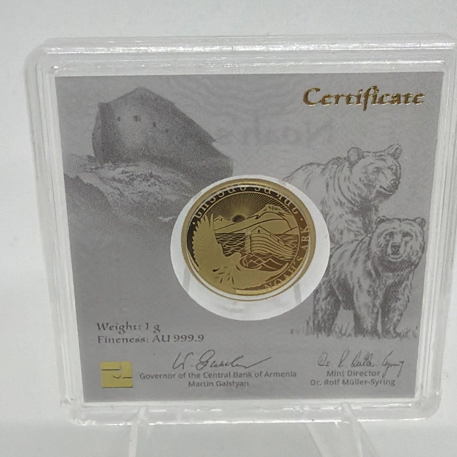 Geiger Edelmetalle 1g 999.9 Gold In Assay Noah’s Ark Armenia 100 Dram LIMITED