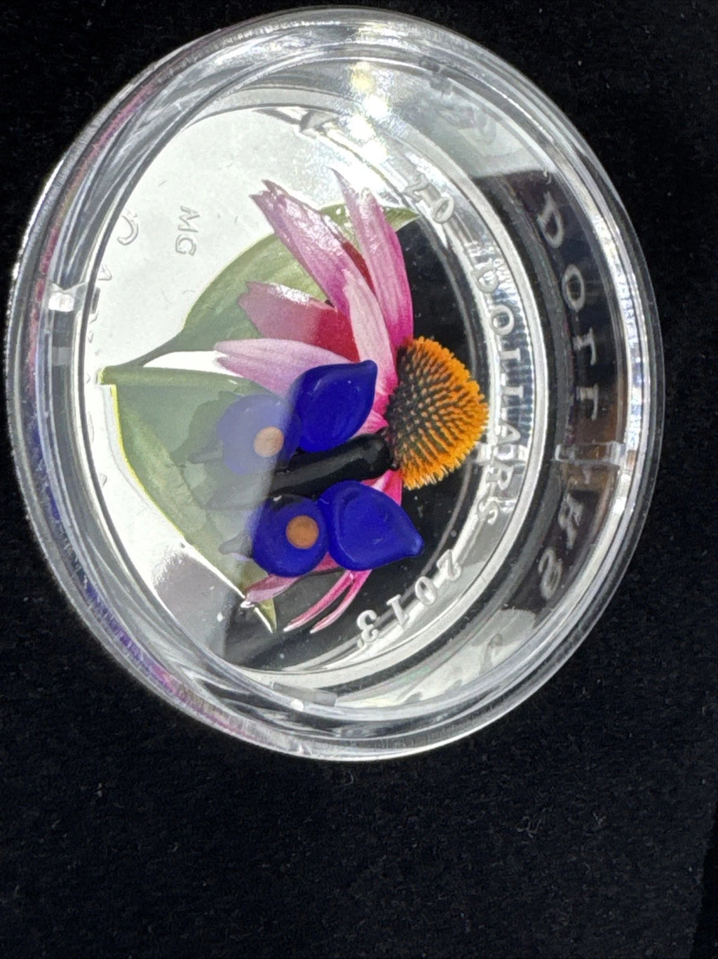 2013 Canada $20 1 oz Silver Purple Coneflower & Venetian Glass Blue Butterfly