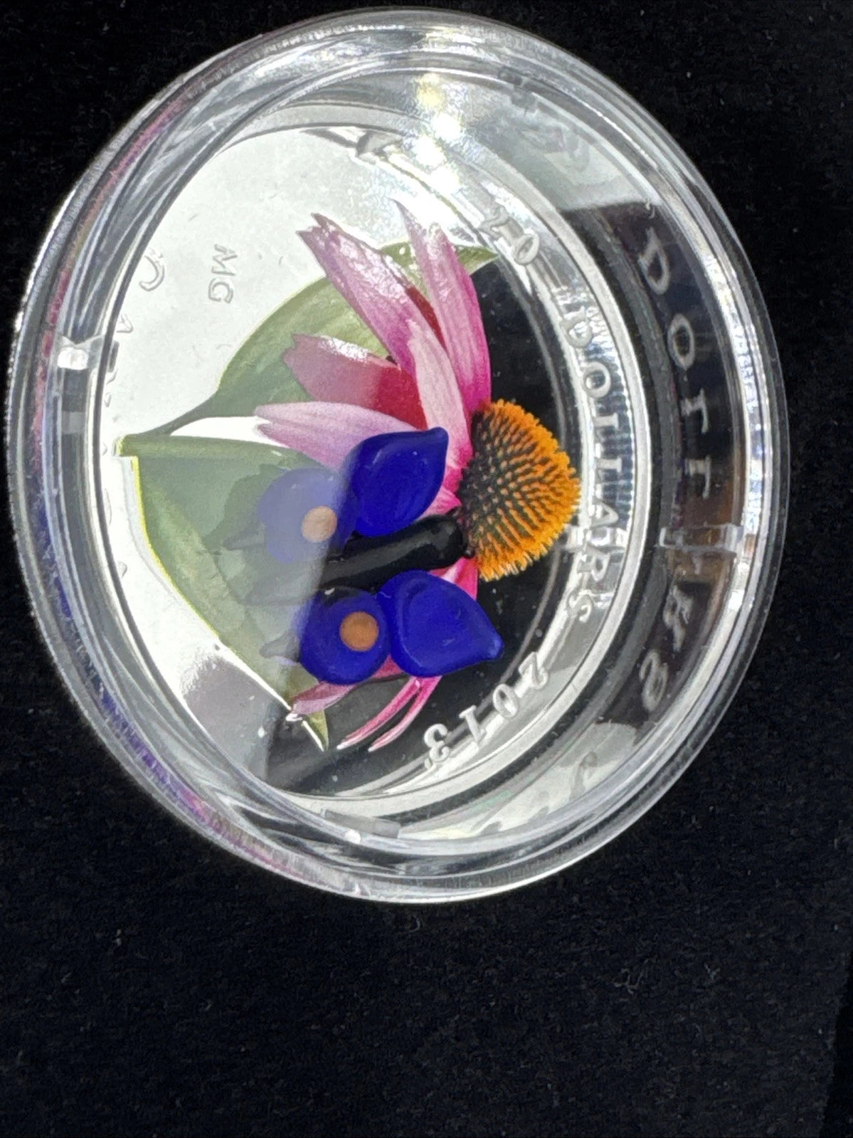 2013 Canada $20 1 oz Silver Purple Coneflower & Venetian Glass Blue Butterfly