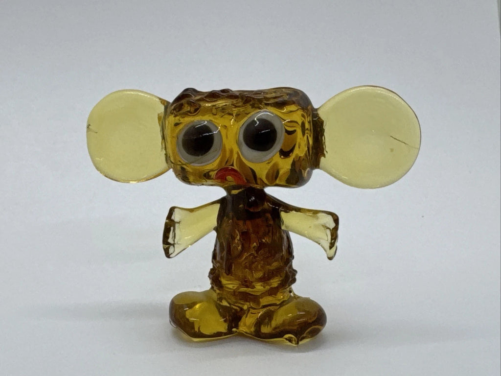 Hand Made Russian Murano Glass. Amber Colored Glass Mouse Figurine, Big Eyes