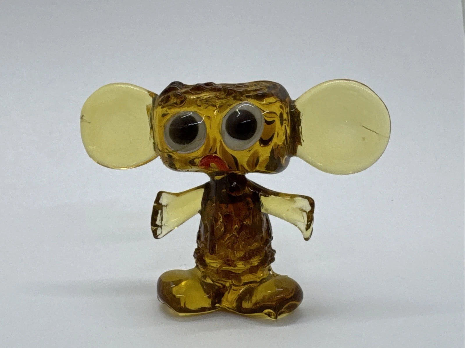 Hand Made Russian Murano Glass. Amber Colored Glass Mouse Figurine, Big Eyes