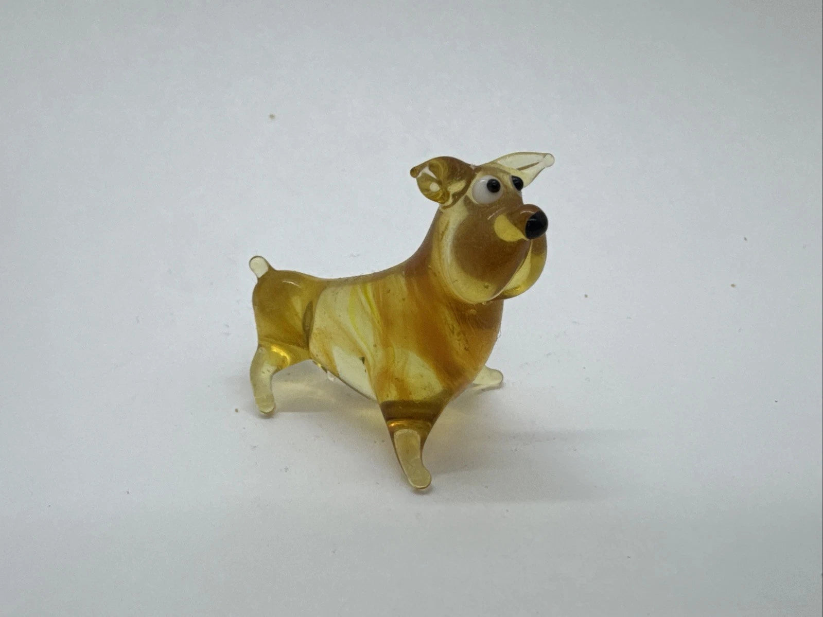 Hand Made Russian Murano glass Vintage Yellow Bull Terrier Small Dog Figure