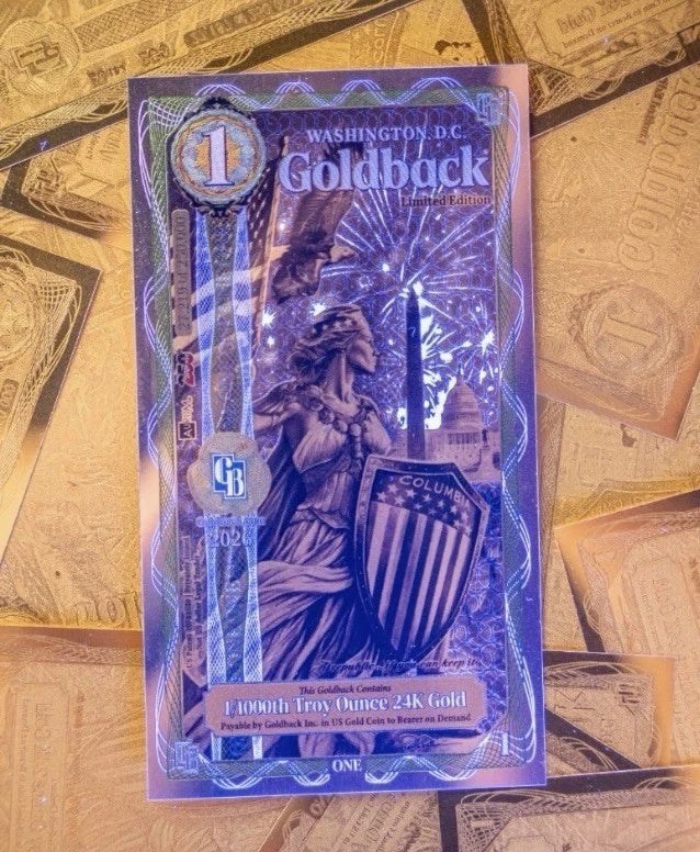 1 WASHINGTON DC Goldback Aurum Gold Foil Note 1/1000 oz 24kt .999 GOLD Limited!!