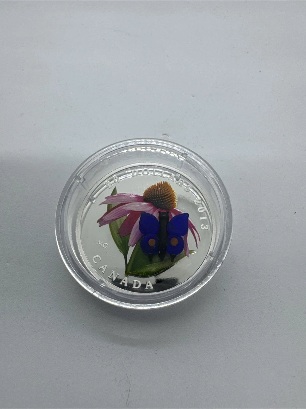 2013 Canada $20 1 oz Silver Purple Coneflower & Venetian Glass Blue Butterfly