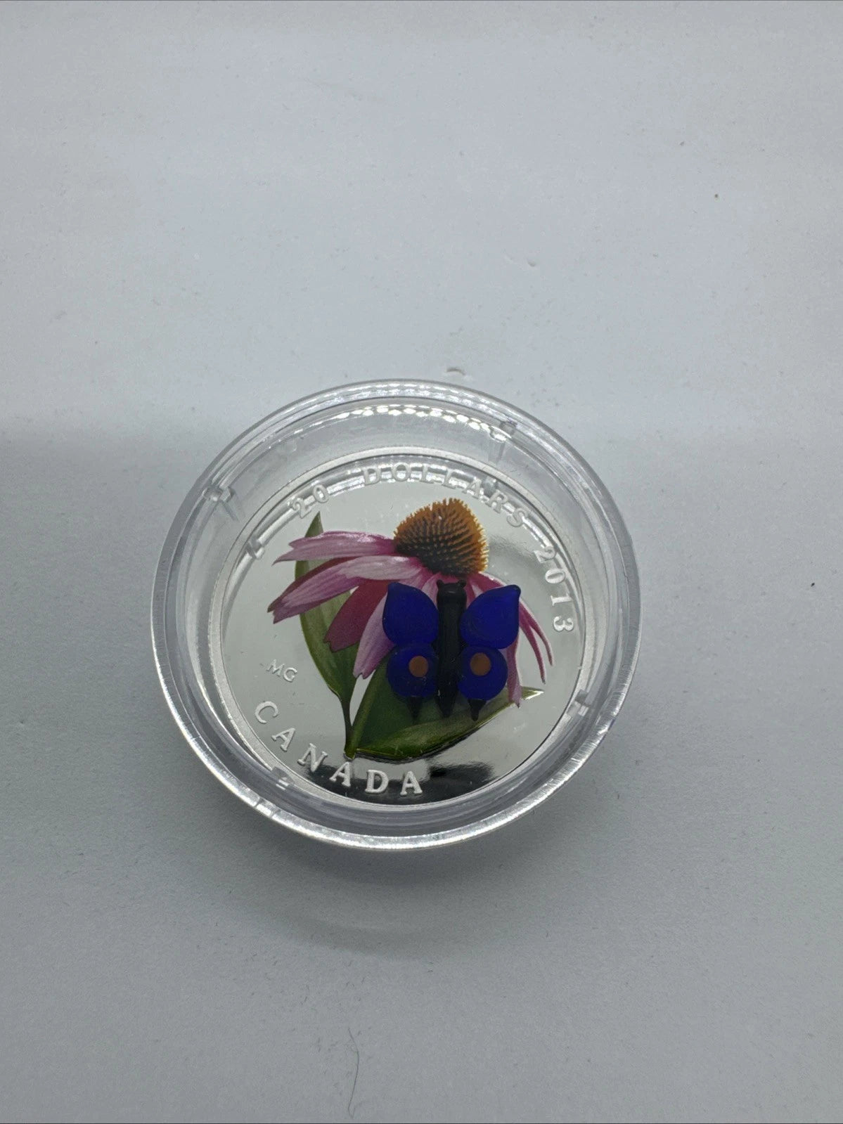 2013 Canada $20 1 oz Silver Purple Coneflower & Venetian Glass Blue Butterfly