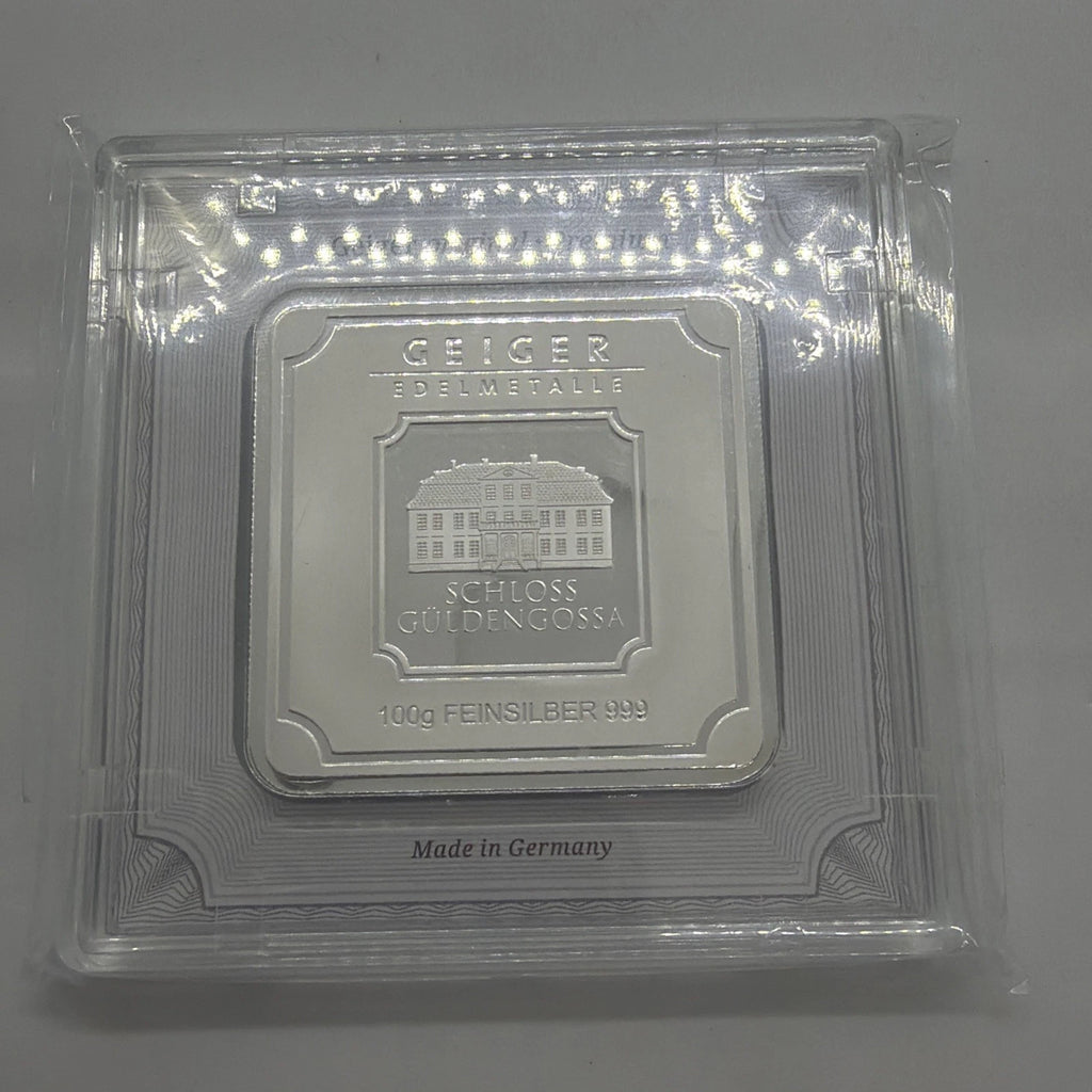 Geiger Edelmetalle 100 Gram .999 Fine Silver Original Square in Assay!