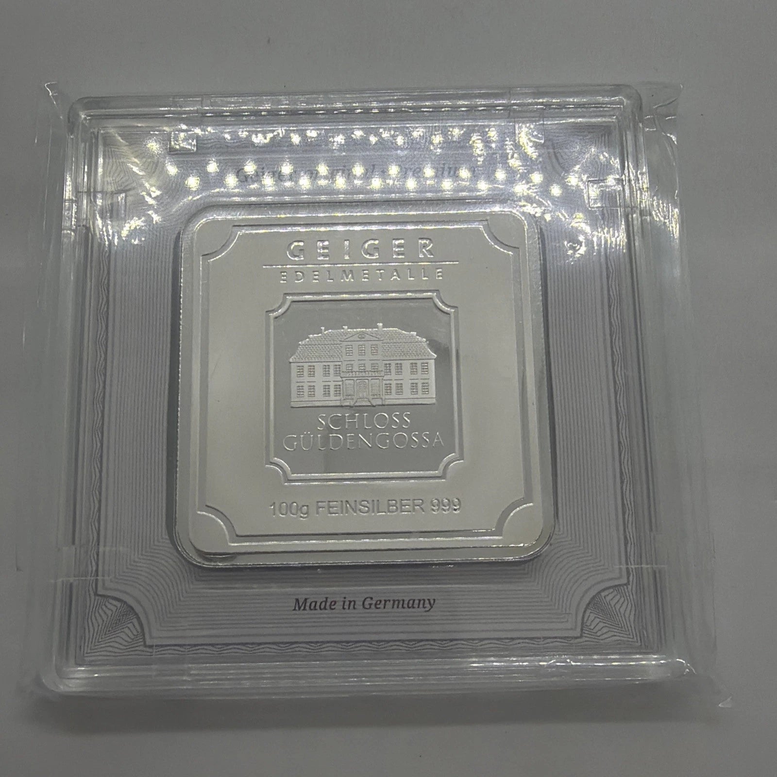 Geiger Edelmetalle 100 Gram .999 Fine Silver Original Square in Assay!
