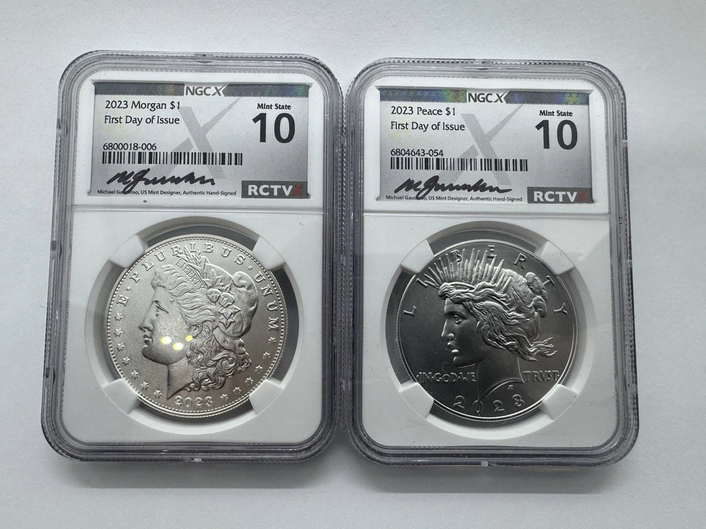 2023-P $1 MORGAN N PEACE DOLLAR NGCX MS10 FDOI Coins Silver Set.